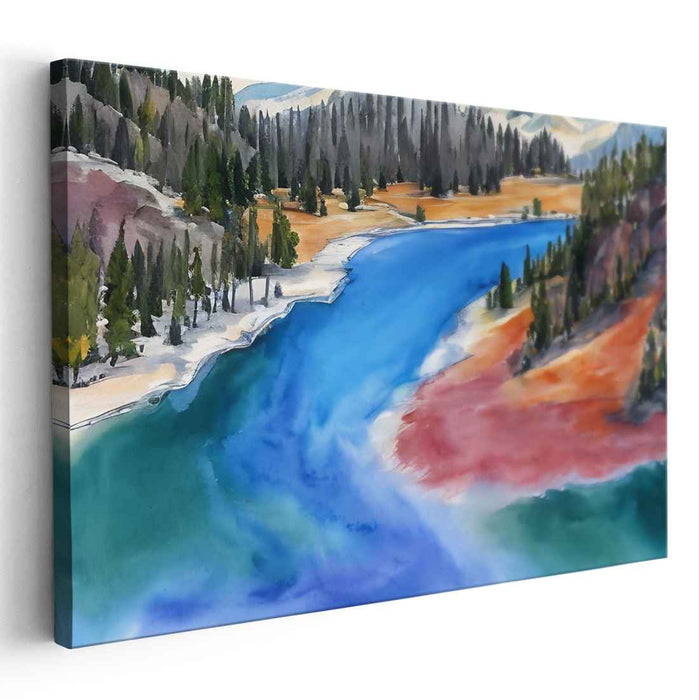 Luminescent Watercolor Serenity: Luminous Landscape Watercolor Canvas Art