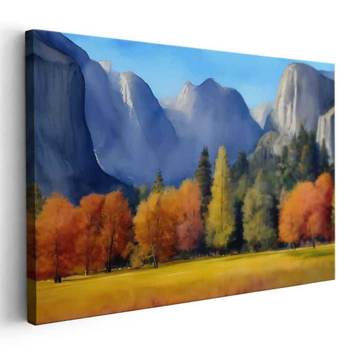 Enchanting Autumn Peaks: Majestic Mountain Landscape with Fall Foliage Canvas Art Print