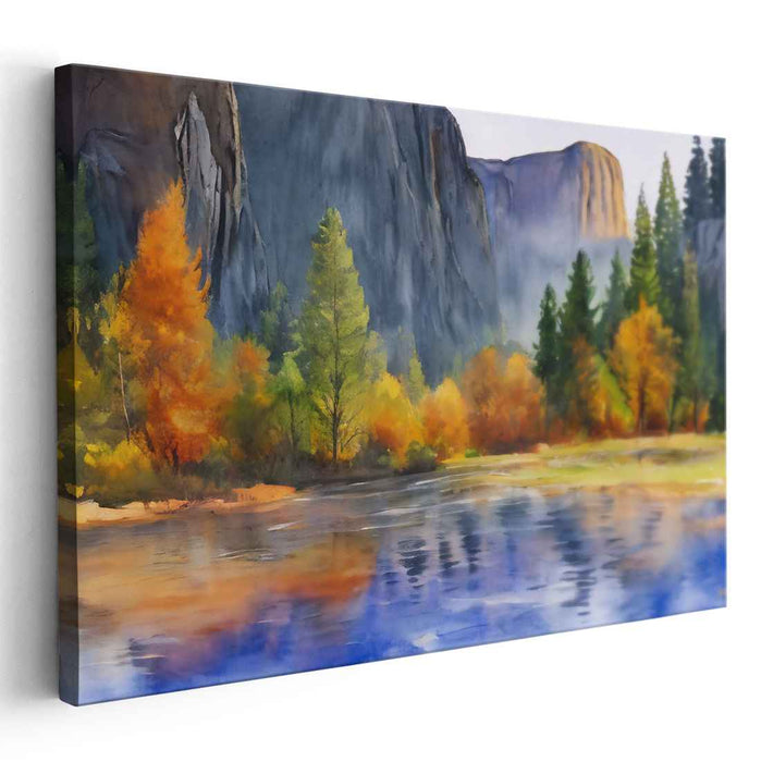 Tranquil Autumn Reflections: Serene Landscape Canvas Art Print