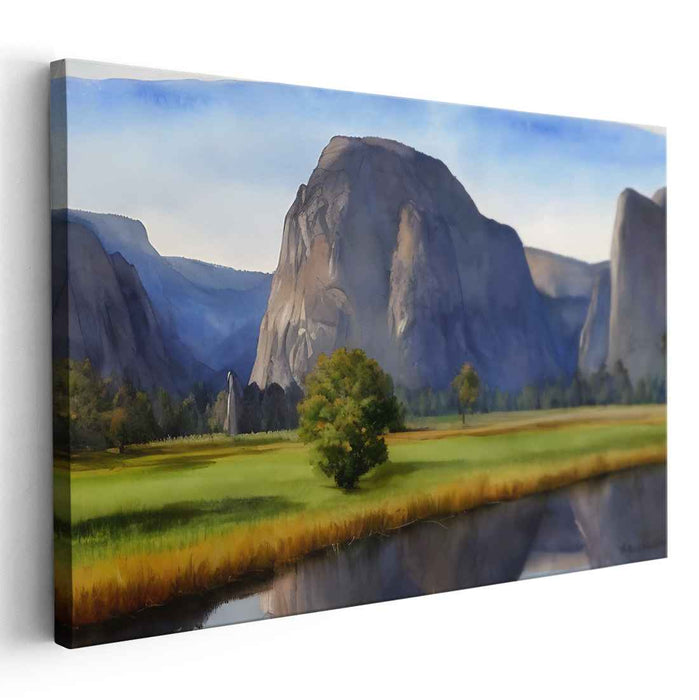 Illusionary Heights: Realistic Mountain Landscape Canvas Art Print
