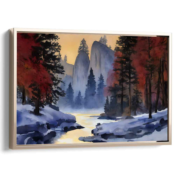 Frozen Glow: Sunset Over Snow-Covered Forest Canvas Art Print
