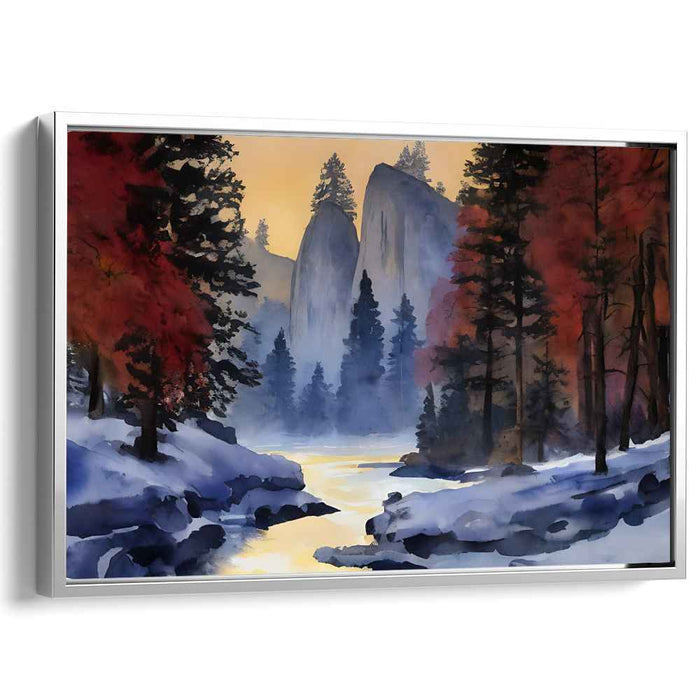 Frozen Glow: Sunset Over Snow-Covered Forest Canvas Art Print
