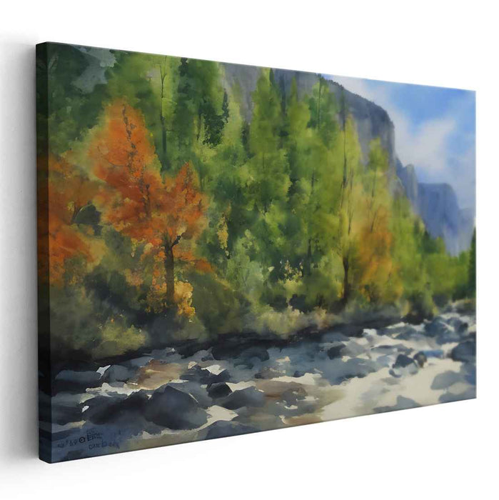 Whispering Willow Serenade: Lush Riverside Landscape Watercolor Painting