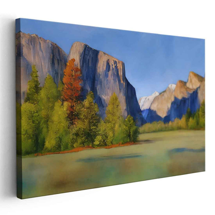 Emerald Canopy Escape: Sunlit Cliffs and Verdant Forest Landscape Canvas Art