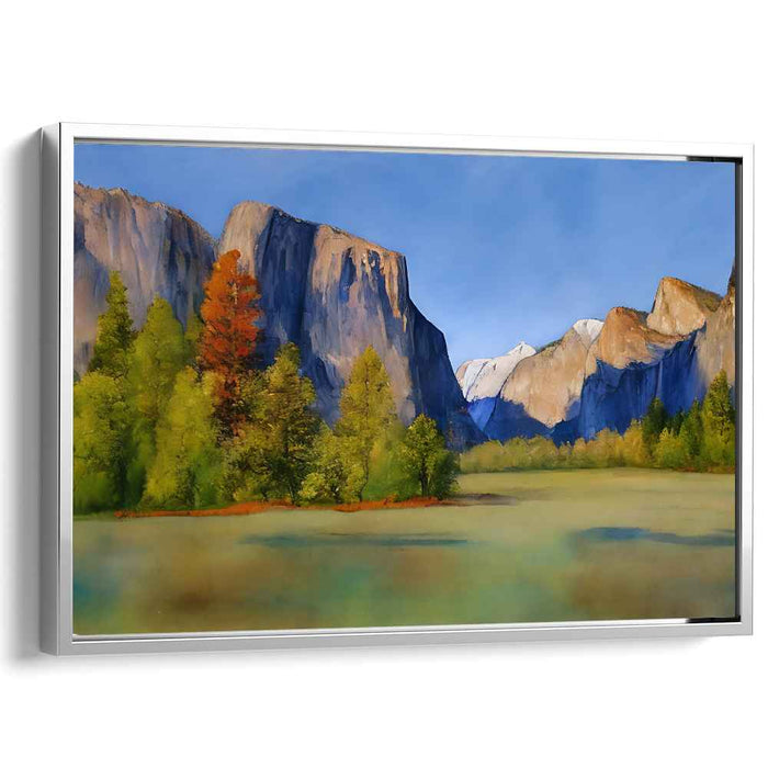 Emerald Canopy Escape: Sunlit Cliffs and Verdant Forest Landscape Canvas Art
