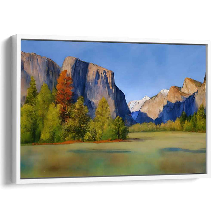 Emerald Canopy Escape: Sunlit Cliffs and Verdant Forest Landscape Canvas Art