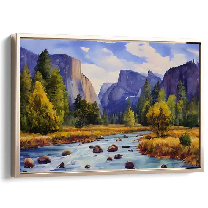 Alpine Vistas: Realistic Mountain Valley Landscape Canvas Art Print