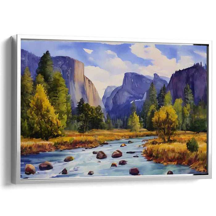 Alpine Vistas: Realistic Mountain Valley Landscape Canvas Art Print