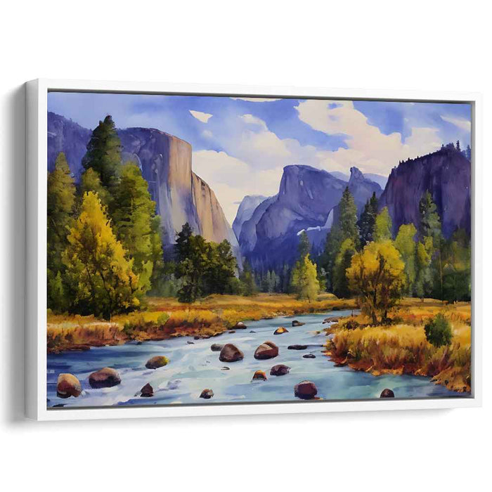 Alpine Vistas: Realistic Mountain Valley Landscape Canvas Art Print
