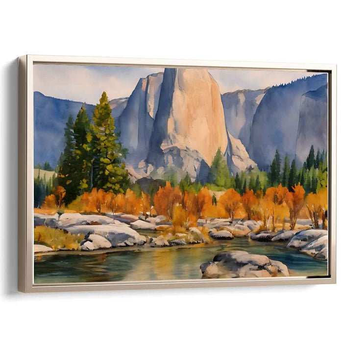 Tranquil Cascades View: Serene Mountain and River Landscape Canvas Art