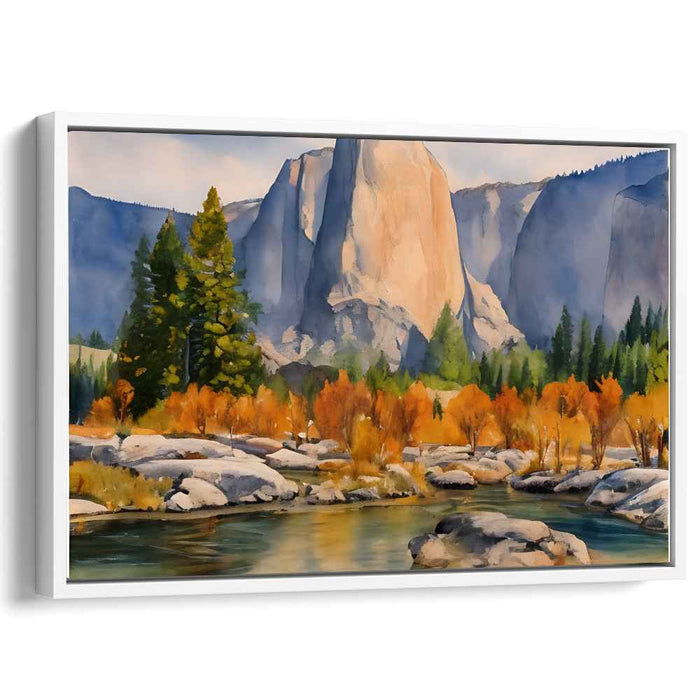 Tranquil Cascades View: Serene Mountain and River Landscape Canvas Art