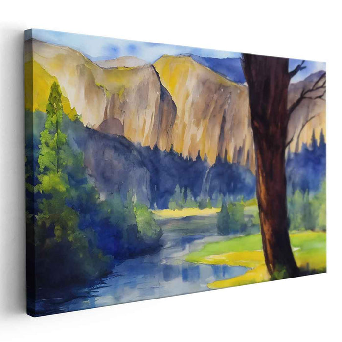 Silent Cascades: Tranquil River and Majestic Peaks Canvas Art