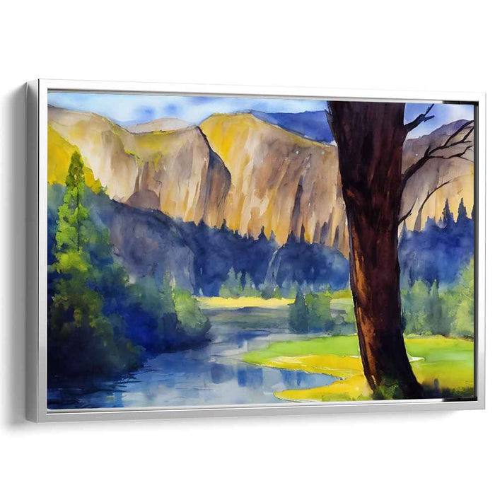 Silent Cascades: Tranquil River and Majestic Peaks Canvas Art