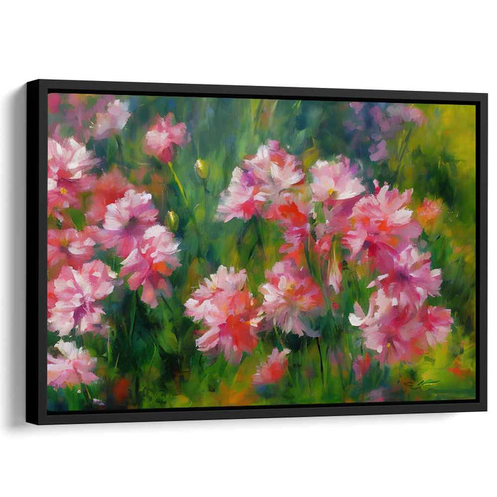 Blossoms Dance in Pastel Harmony: Impressionist Pink Flower Garden Canvas Art Print