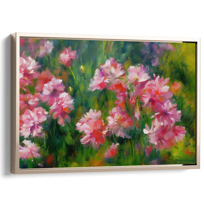 Blossoms Dance in Pastel Harmony: Impressionist Pink Flower Garden Canvas Art Print