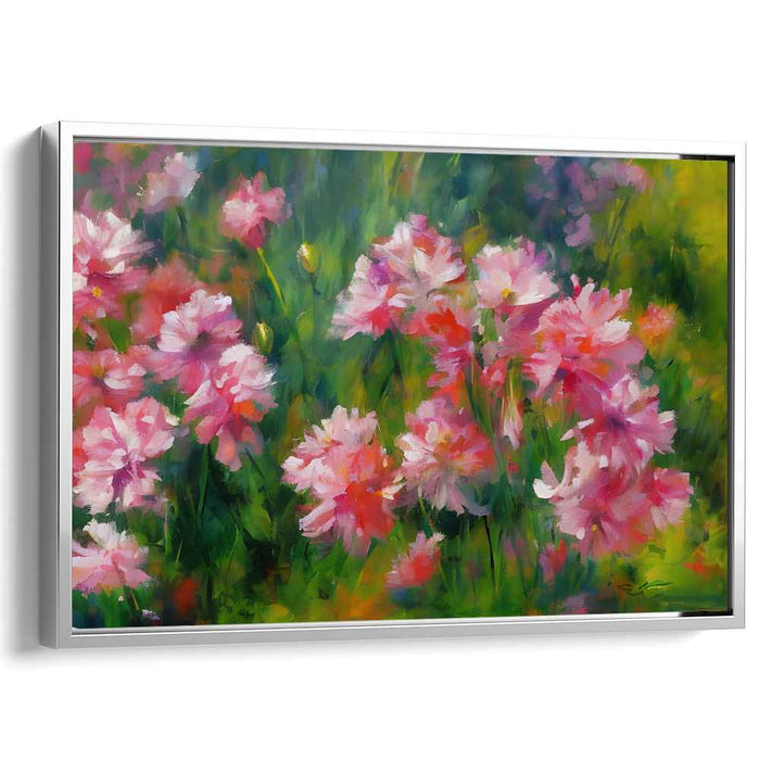 Blossoms Dance in Pastel Harmony: Impressionist Pink Flower Garden Canvas Art Print