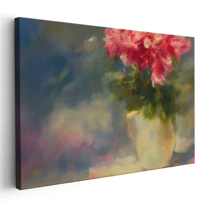 Whispering Petals Dance on Canvas: Impressionist Pink Peonies in Vase Canvas Art