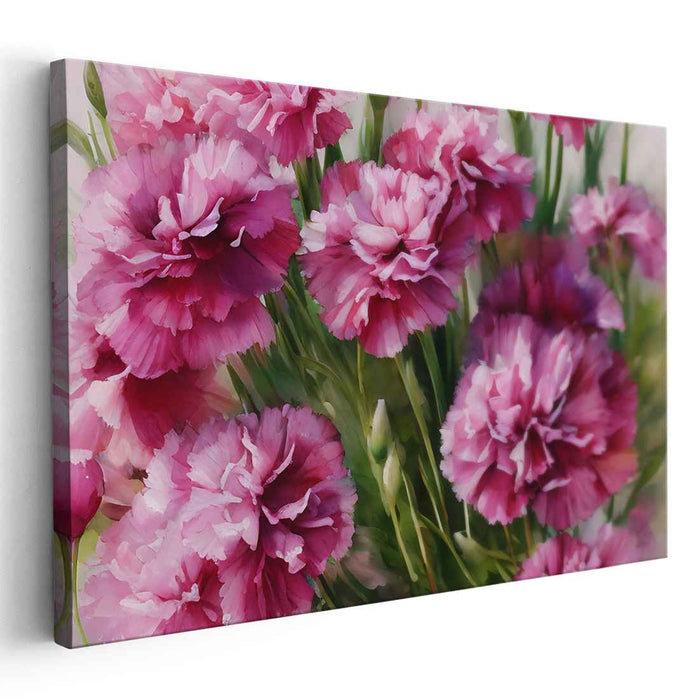 Whispering Petal Poetry: Realistic Pink Carnations Canvas Art Print