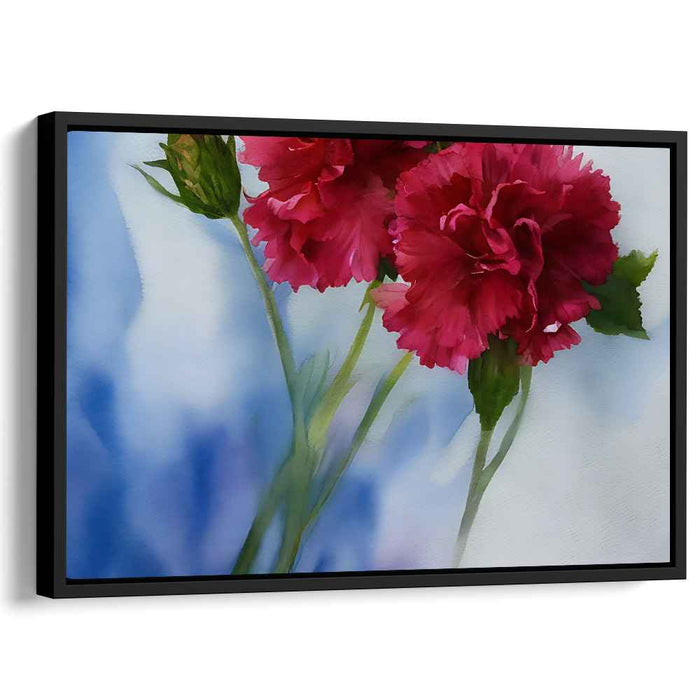 Crimson Whispers: Impressionist Red Carnations on Azure Canvas Art Print