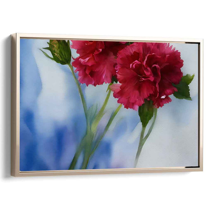 Crimson Whispers: Impressionist Red Carnations on Azure Canvas Art Print