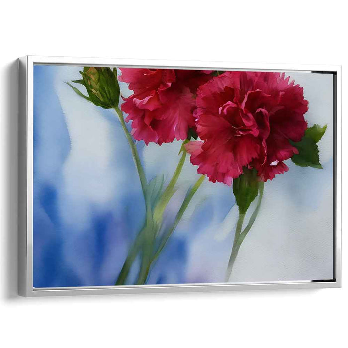 Crimson Whispers: Impressionist Red Carnations on Azure Canvas Art Print
