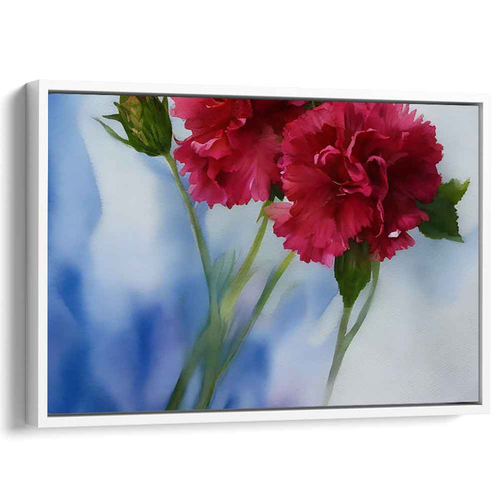 Crimson Whispers: Impressionist Red Carnations on Azure Canvas Art Print