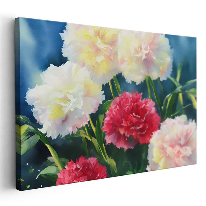 Flowing Petal Symphony: Watercolor Carnations Canvas Art Print