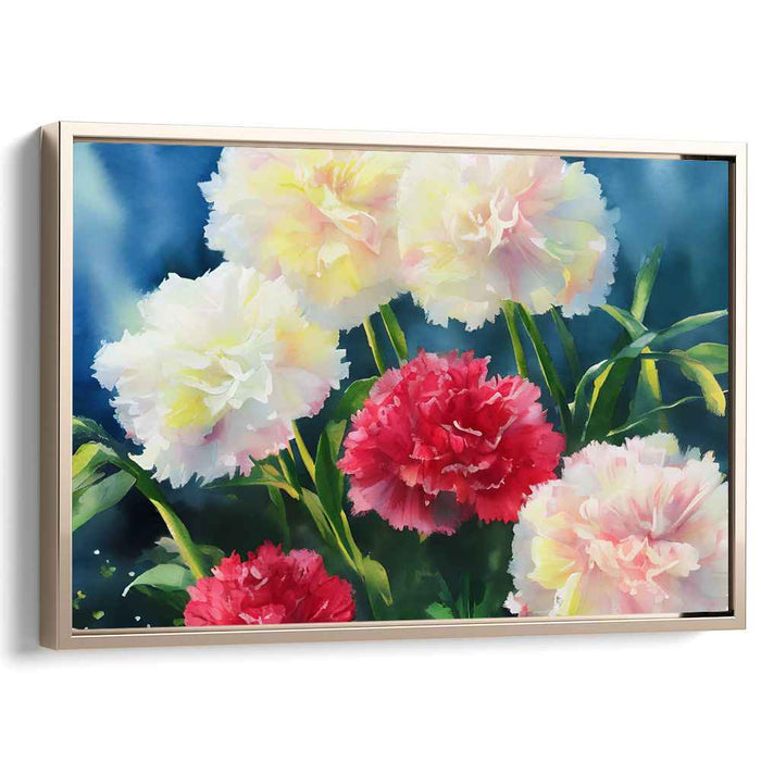 Flowing Petal Symphony: Watercolor Carnations Canvas Art Print