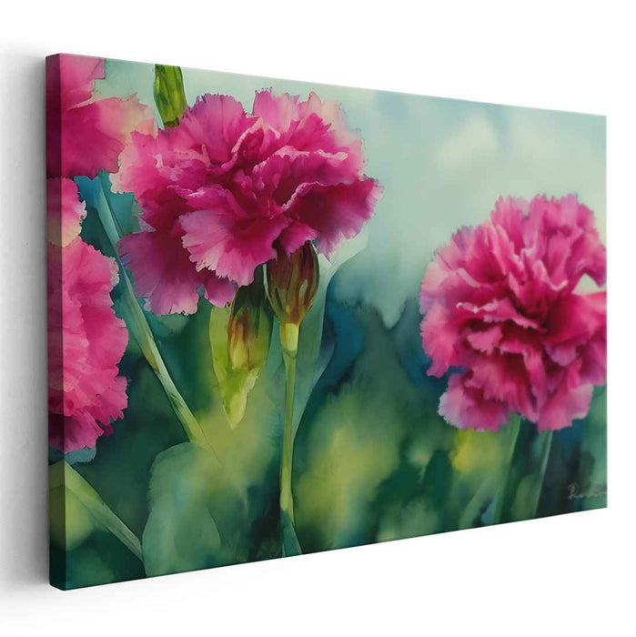 Ripple Blooms Whispering Hues: Pink Carnations in Watercolor Art Print