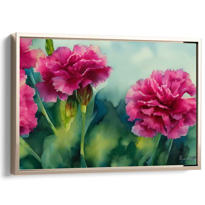 Ripple Blooms Whispering Hues: Pink Carnations in Watercolor Art Print
