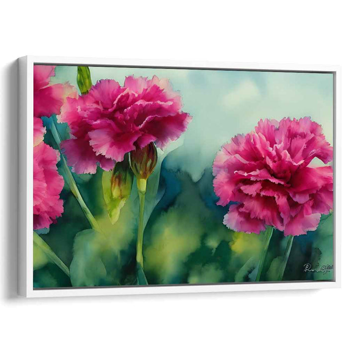 Ripple Blooms Whispering Hues: Pink Carnations in Watercolor Art Print