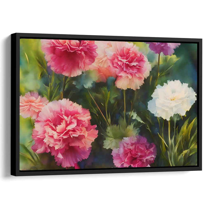 Blossom Symphony in Pastel Hues: Vibrant Carnations Watercolor Canvas Art Print