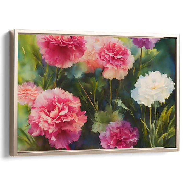 Blossom Symphony in Pastel Hues: Vibrant Carnations Watercolor Canvas Art Print