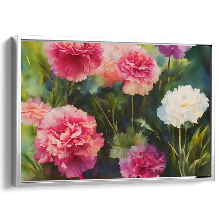 Blossom Symphony in Pastel Hues: Vibrant Carnations Watercolor Canvas Art Print