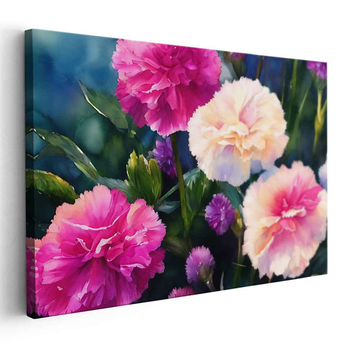 Watercolor Blooms Abloom: Vivid Floral Watercolor Canvas Art Print