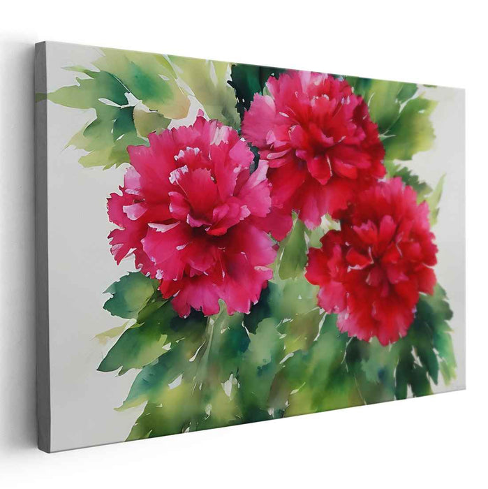 Blossoming Ruby Hue Masterpiece: Vibrant Red Floral Watercolor Canvas Art Print