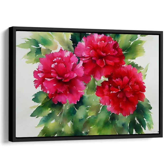Blossoming Ruby Hue Masterpiece: Vibrant Red Floral Watercolor Canvas Art Print