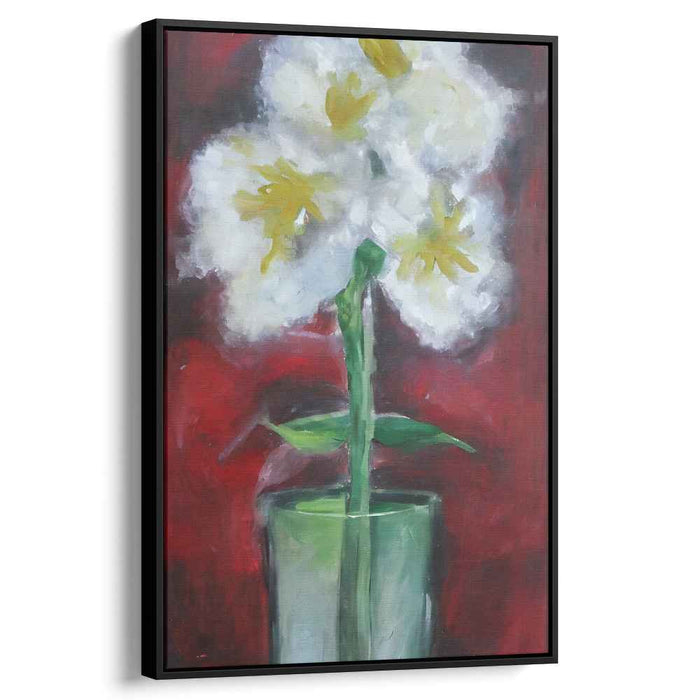 Whispers Of Scarlet Blooms: Impressionistic White Daffodils in Bold Red Canvas Art Print
