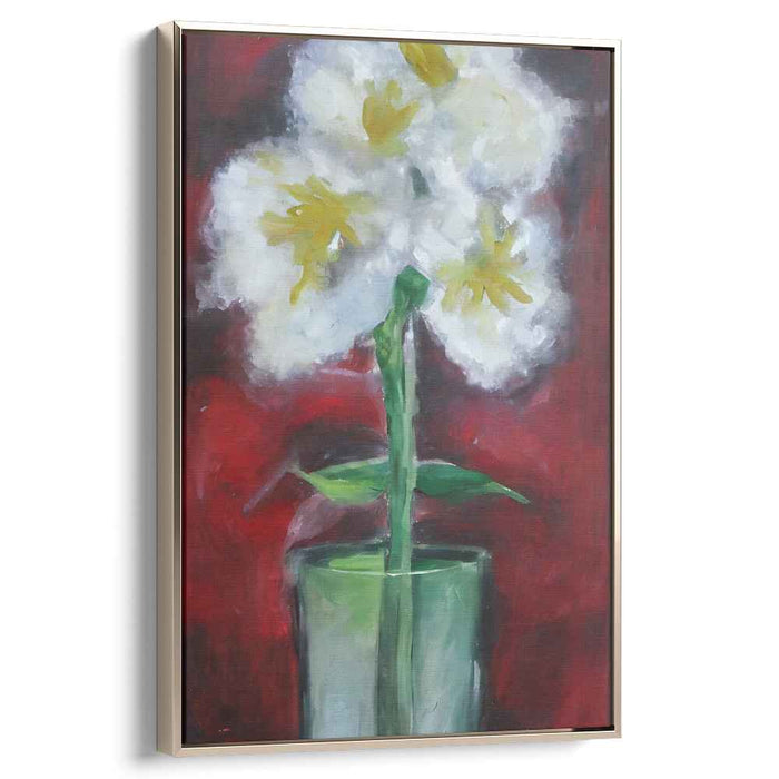 Whispers Of Scarlet Blooms: Impressionistic White Daffodils in Bold Red Canvas Art Print