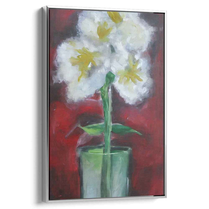 Whispers Of Scarlet Blooms: Impressionistic White Daffodils in Bold Red Canvas Art Print