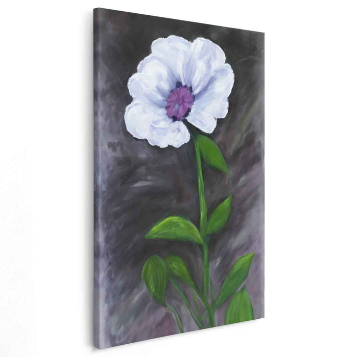Contrast of Serenity: White Flower Against a Dark Canvas Art Print
