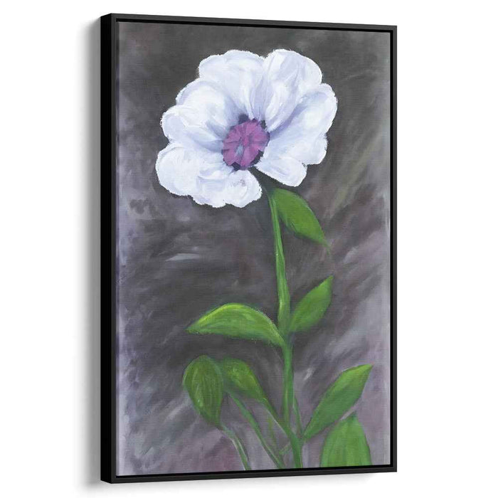 Contrast of Serenity: White Flower Against a Dark Canvas Art Print