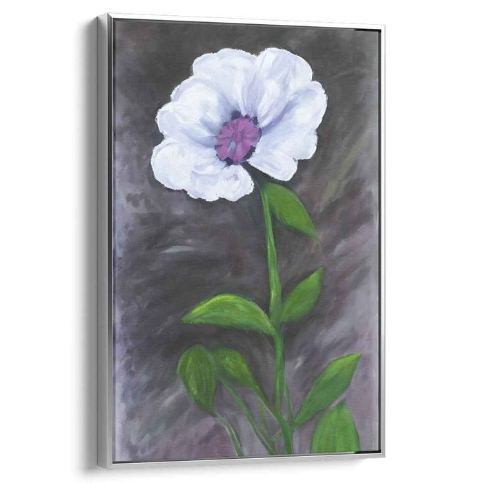 Contrast of Serenity: White Flower Against a Dark Canvas Art Print