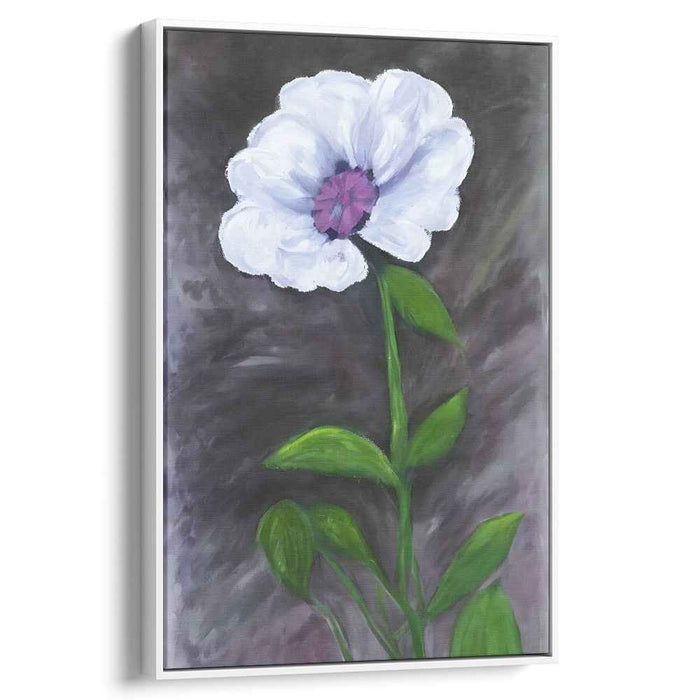 Contrast of Serenity: White Flower Against a Dark Canvas Art Print
