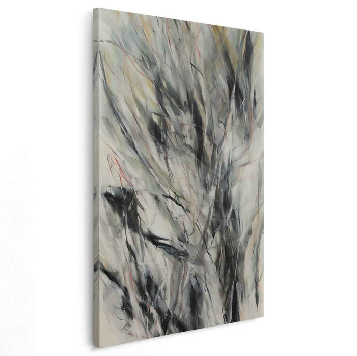 Void Whisper: Abstract Expressionist Beige and Black Canvas Art
