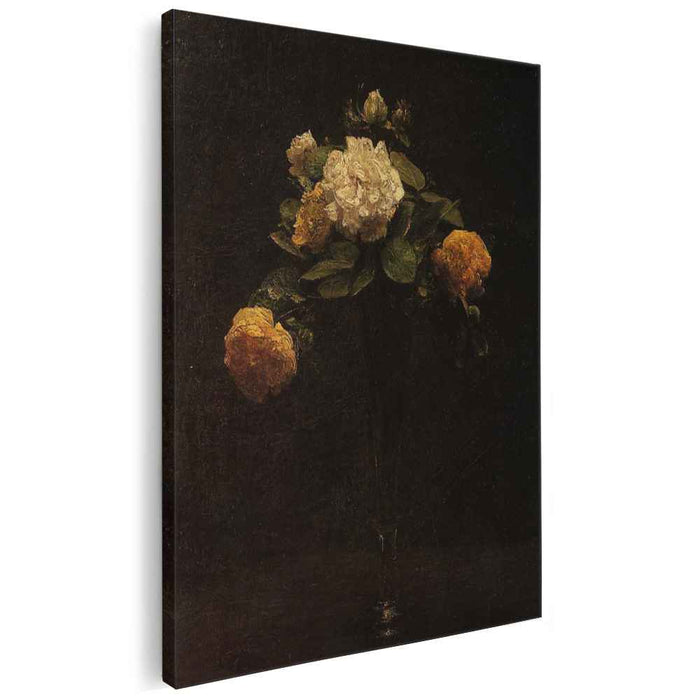 White and Yellow Roses in a Tall Vase (1876) by Henri Fantin-Latour