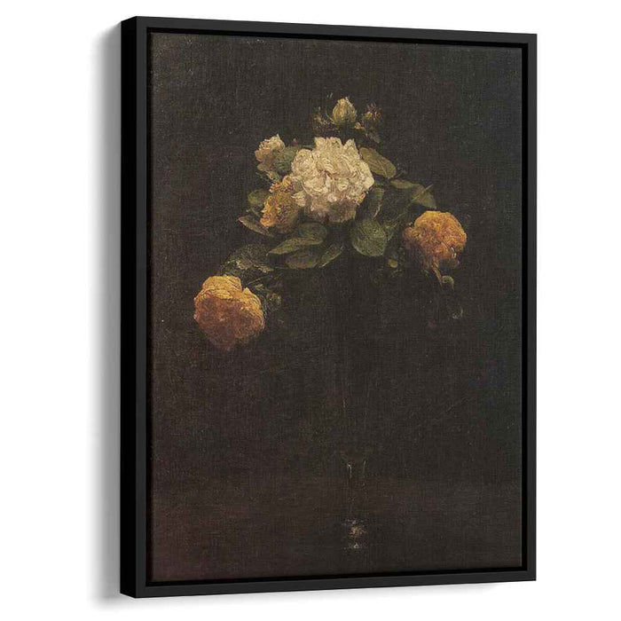 White and Yellow Roses in a Tall Vase (1876) by Henri Fantin-Latour