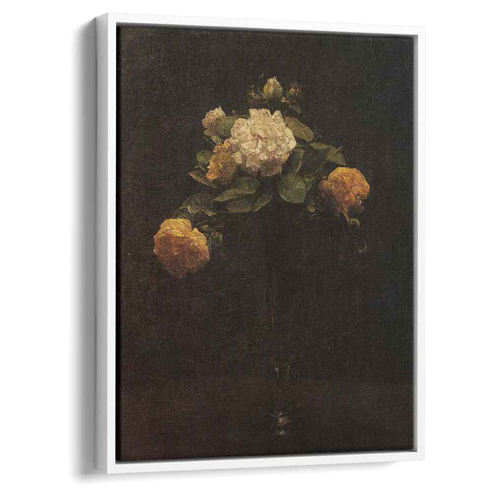 White and Yellow Roses in a Tall Vase (1876) by Henri Fantin-Latour