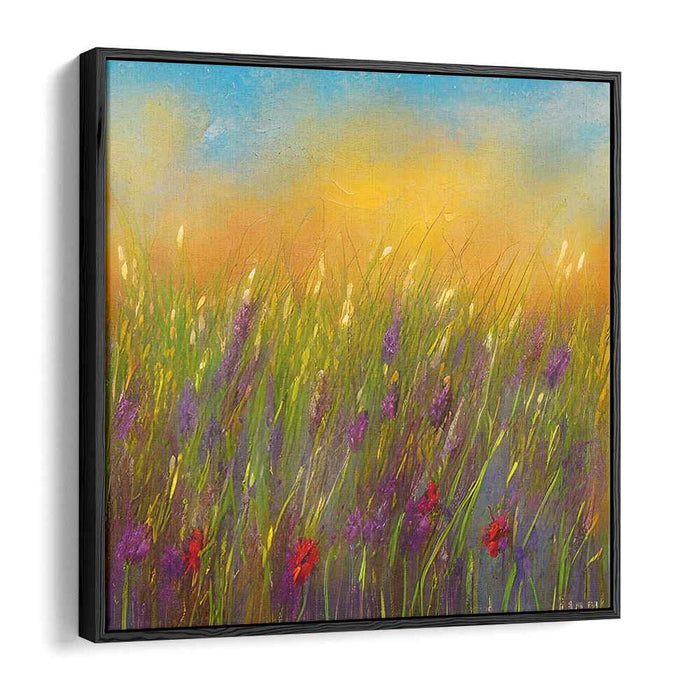 Twilight Meadow: Sunset Wildflowers Landscape Canvas Art Print