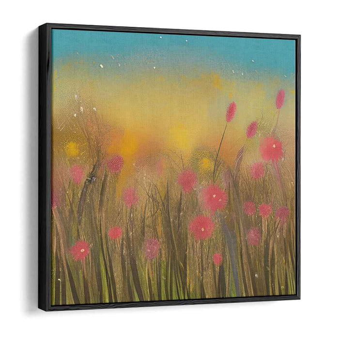 Dusk's Whispering Meadow: Sunset Glow with Wildflowers Canvas Art Print
